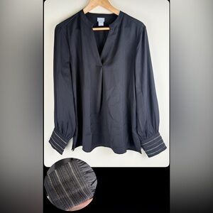 Chico's Sz 2(12/14) Black Long Sleeve Textured Blouse Chain Cuff Career Holiday